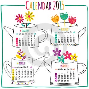 Calendar 2015-January, February, March, April