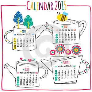 Calendar 2015-May, Jun, July, August