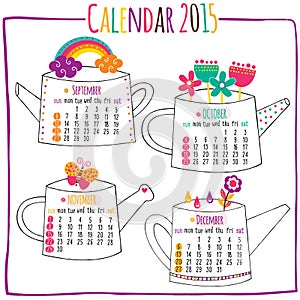 Calendar 2015-September, October, November, December