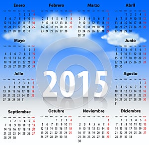 Calendar for 2015 year in Spanish with clouds