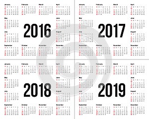 Calendar 2016 2017 2018 2019