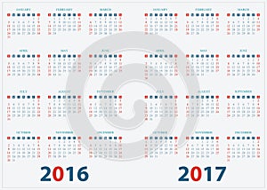 Calendar for 2016 2017 design.