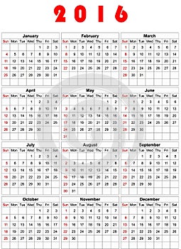 Calendar for 2016