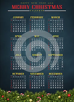 Calendar 2016 with Christmas day