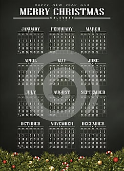 Calendar 2016 with Christmas day
