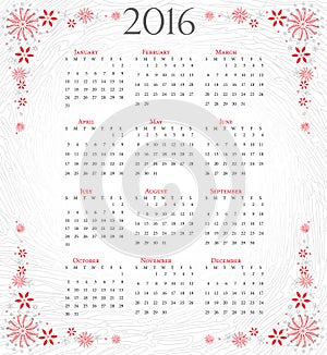 Calendar of 2016: full year on grey artistic background