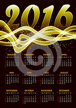 Calendar for 2016 on gold plazma background