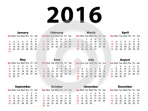 Calendar 2016 Landscape