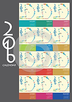 Calendar 2016 monkey shape figure and ground concept all month