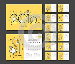 Calendar for 2016 with monkeys
