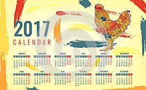 Calendar 2017 Chinese New Year of the Rooster. Vector