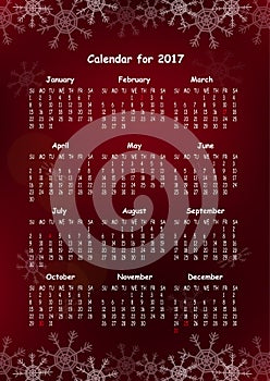 Calendar for 2017 on Red Background