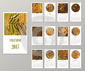 Calendar 2017. Templates with creativetropical textures.