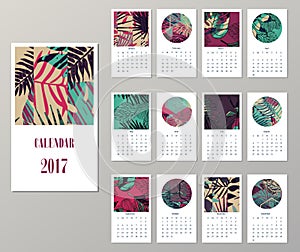 Calendar 2017. Templates with creativetropical textures.