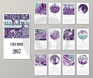 Calendar 2017. Templates with creativetropical textures.