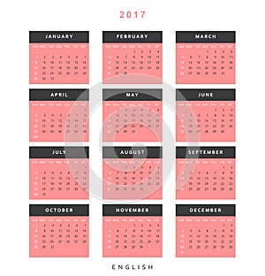 Calendar 2017 year simple style.