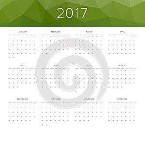 Calendar 2017 year simple style.