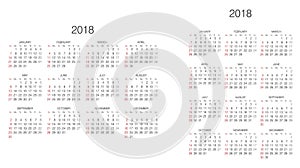 Calendar. 2018 Calendar. Vector print template.