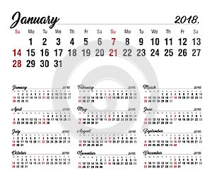 Calendar. 2018 Calendar. Vector print template.