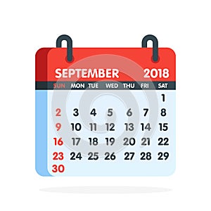 Calendar for 2018 year. Full month of September icon. Vector illustration