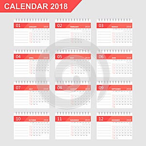 Calendar 2018 year in simple style. Calendar planner design