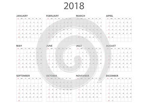 Calendar 2018 year in simple style. Calendar planner design