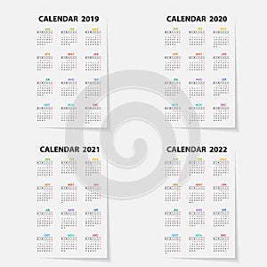 Calendar 2019, 2020, 2021 and 2022 Calendar template.Calendar de