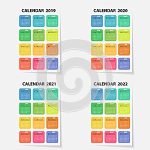 Calendar 2019, 2020, 2021 and 2022 Calendar template.Calendar de