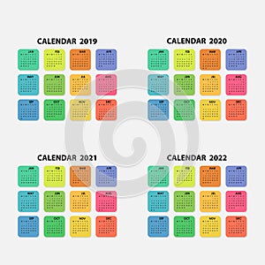 Calendar 2019, 2020, 2021 and 2022 Calendar template.Calendar de