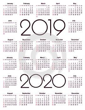 Calendar 2019 and 2020 year.