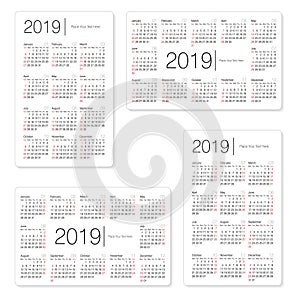 Calendar. 2019 Calendar. Vector print template.