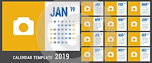 Calendar 2019. English calender template. Vector grid. Office bu