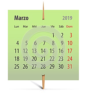 Calendar 2019 for Mar