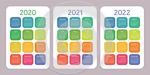 Calendar 2020, 2021, 2022 years. Vertical vector calender design