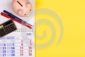 Calendar 2020  on solid yellow background with copy space, business meeting schedule, travel planning or project milestone and