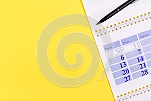 Calendar 2020  on solid yellow background with copy space, business meeting schedule, travel planning or project milestone and