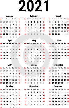 Calendar for 2021