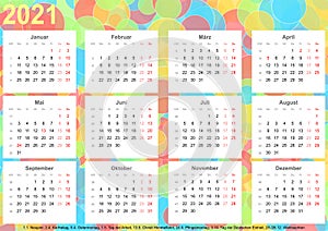 Calendar 2021 background colorful circles GER