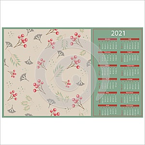 Calendar for 2021 with a berry pattern