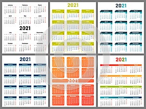 Calendar 2021 collection design. Year planner calendar office