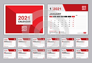 Calendar 2021 Template red creative concept, Set Desk Calendar design, Set of 12 calendar pages  with Cover design vector,