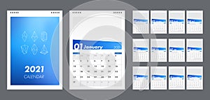 Calendar 2021 vector basic grid. Simple design template