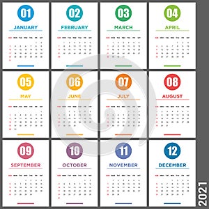 Calendar 2021 vector desing template