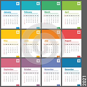 Calendar 2021 vector desing template