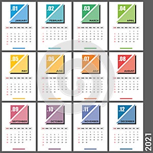 Calendar 2021 vector desing template