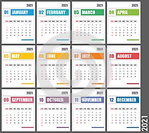 Calendar 2021 vector desing template