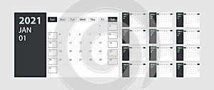 Calendar 2021 week start Sunday corporate design planner template with green theme