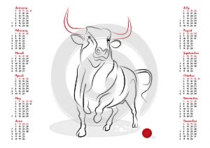 Calendar 2021 The Year of the Ox