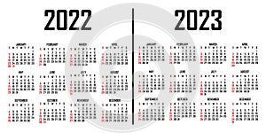 Calendar 2022-2023. The week begins on Sunday. Simple calendar template. Portrait of vertical orientation. Annual organizer of