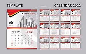 Calendar 2022 template set, Wall calendar 2022 design, Desk calendar template can be place for photo and company Logo, vector